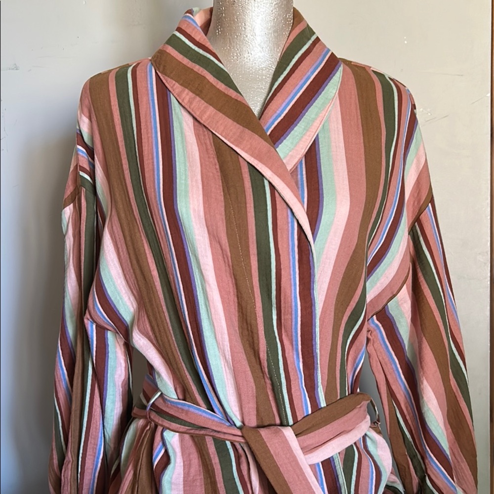 Nordstrom Striped Multicolor Wrap Jacket 1X Cotton Gauze Belted - Picture 8 of 16